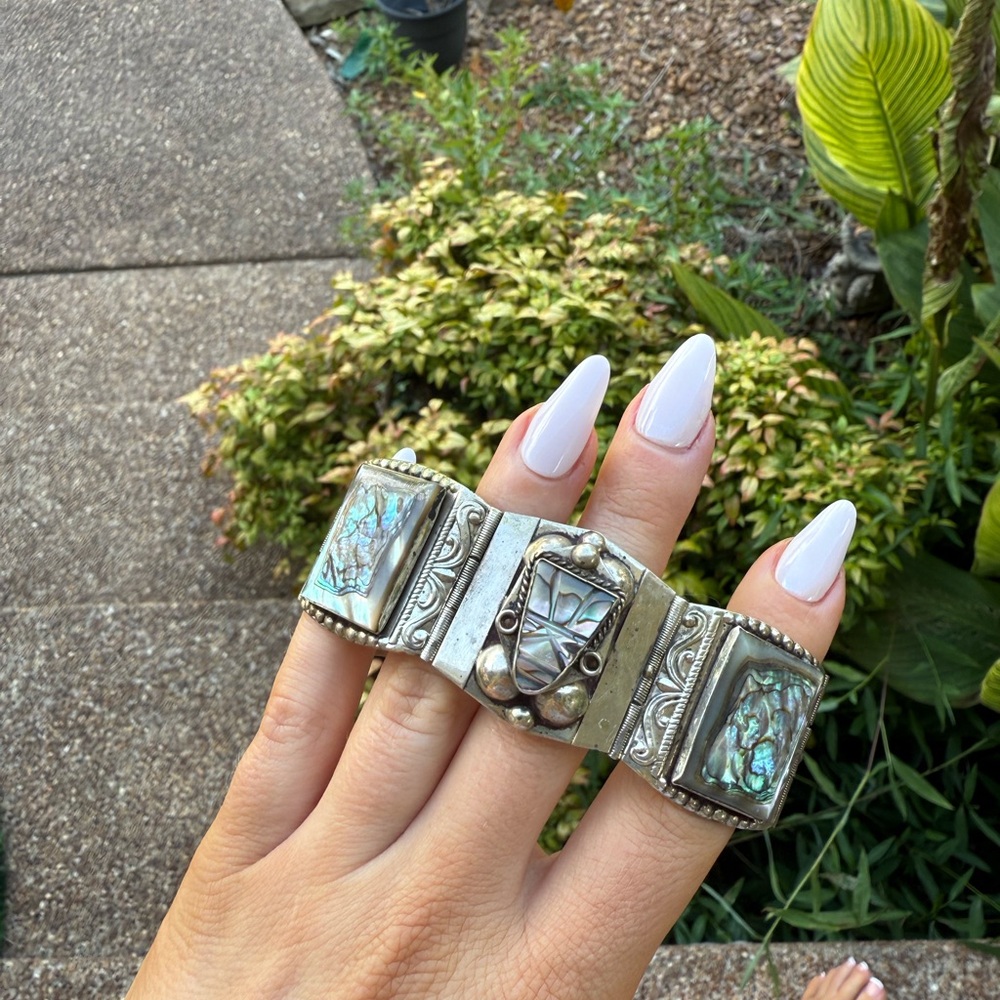 Taxco Silver Bracelet with Iridescent Blue Accents